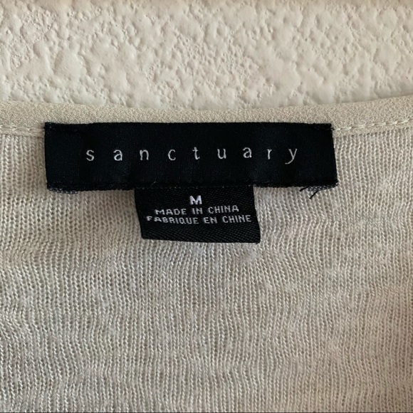 Sanctuary Knit Mixed Media Sweater V Neck Front Cut Neutral Minimalist Medium - Picture 5 of 12